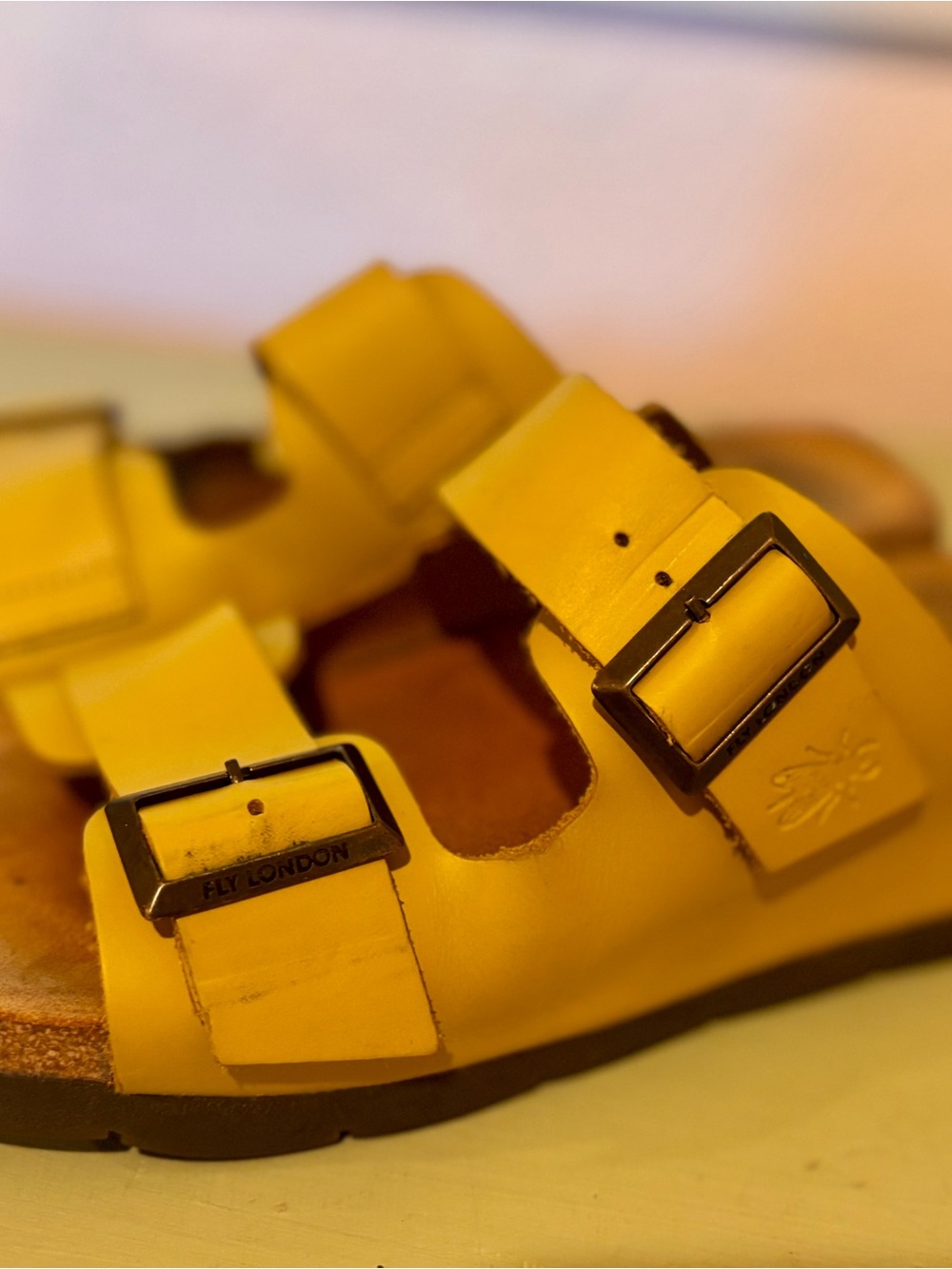 Yellow Two-Buckle Cork Sandals - Picture 3 of 6